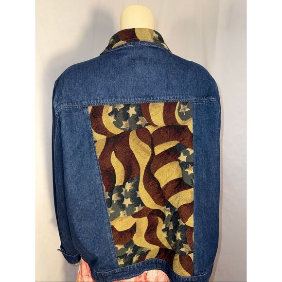Vintage Coldwater Creek Denim Tapestry Jacket USA Flag Southwestern Western Styl - Picture 3 of 9